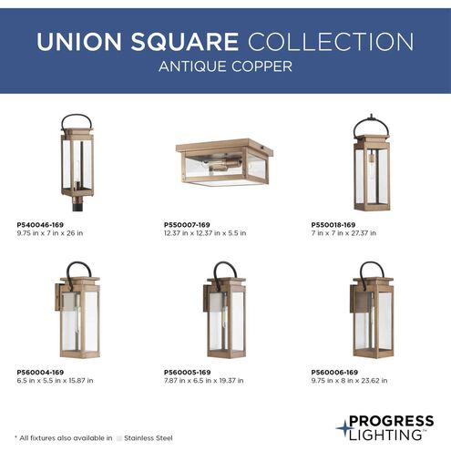 Union Square 1 Light 7 inch Antique Copper Hanging Lantern Ceiling Light, Design Series