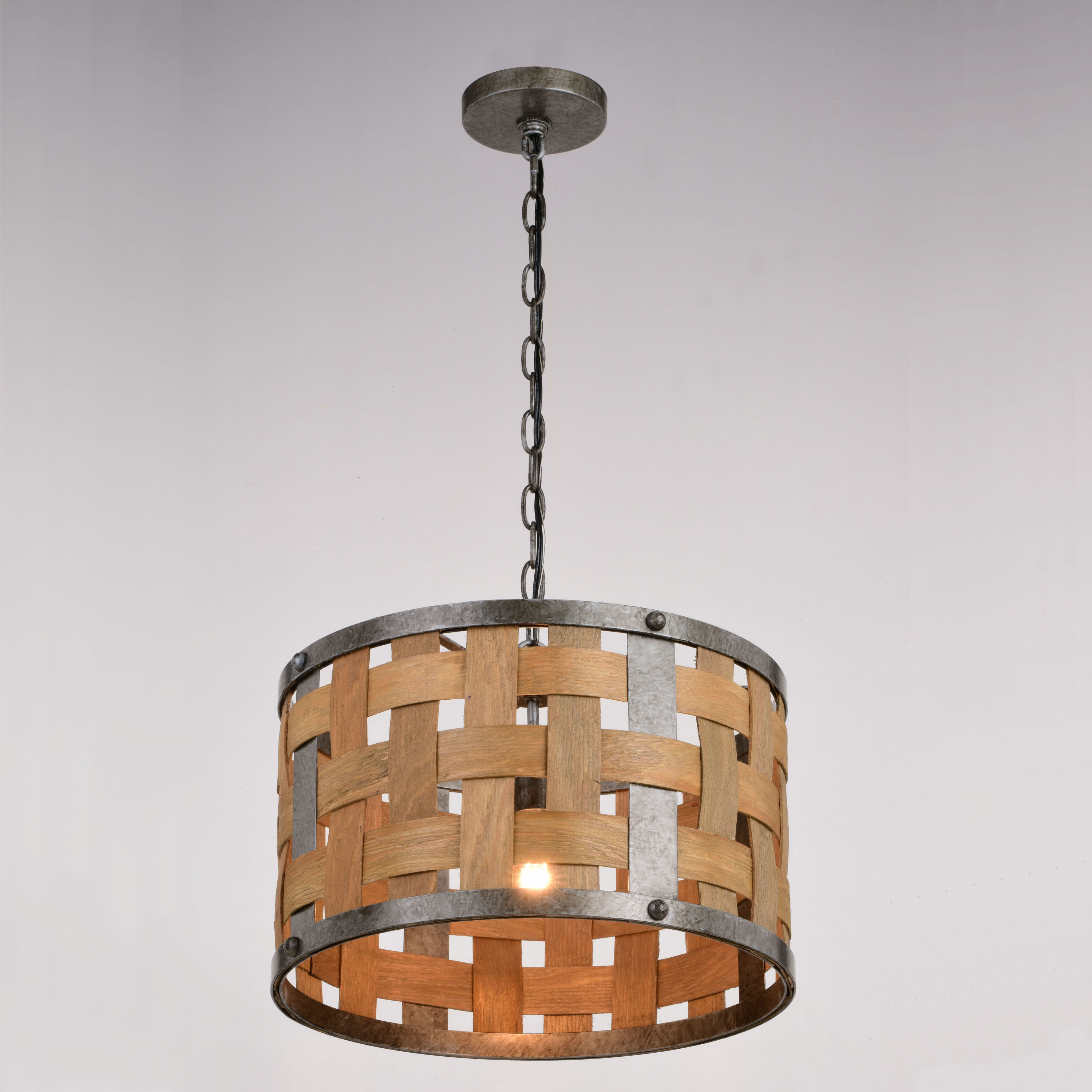 Norwood LED 16 inch Vintage Steel and Distressed Wood Pendant Ceiling Light