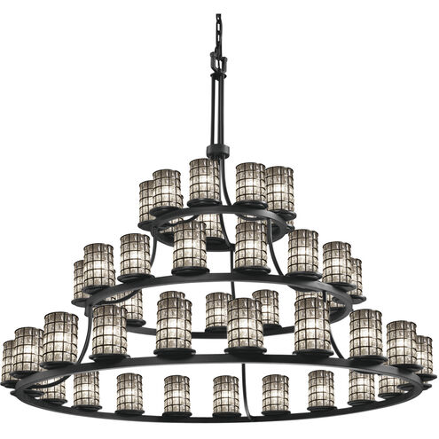Wire Glass 45 Light 60 inch Matte Black Chandelier Ceiling Light in Grid with Clear Bubbles, Incandescent, Cylinder