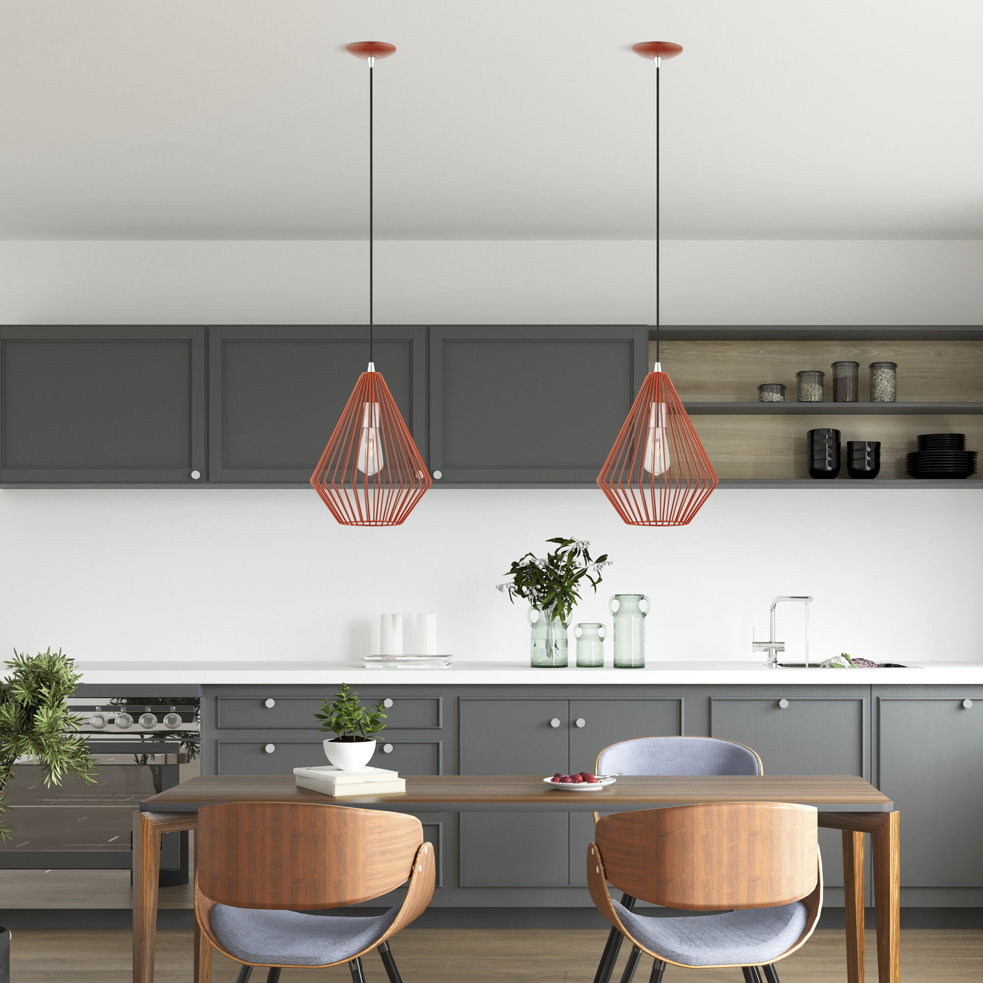 Linz 1 Light 12 inch Shiny Red with Polished Chrome Accents Pendant Ceiling Light