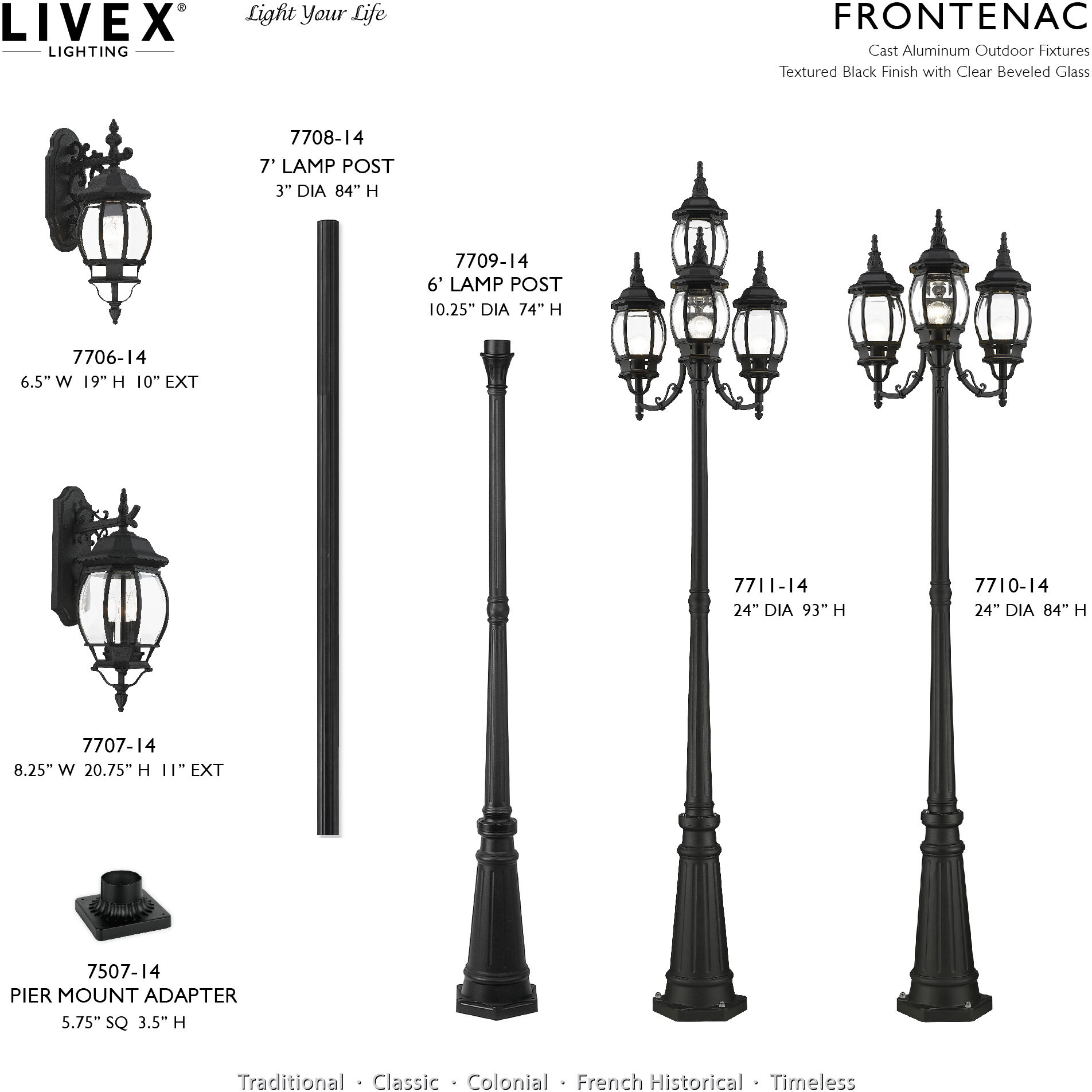 Frontenac 4 Light 93 inch Textured Black Outdoor Post Light