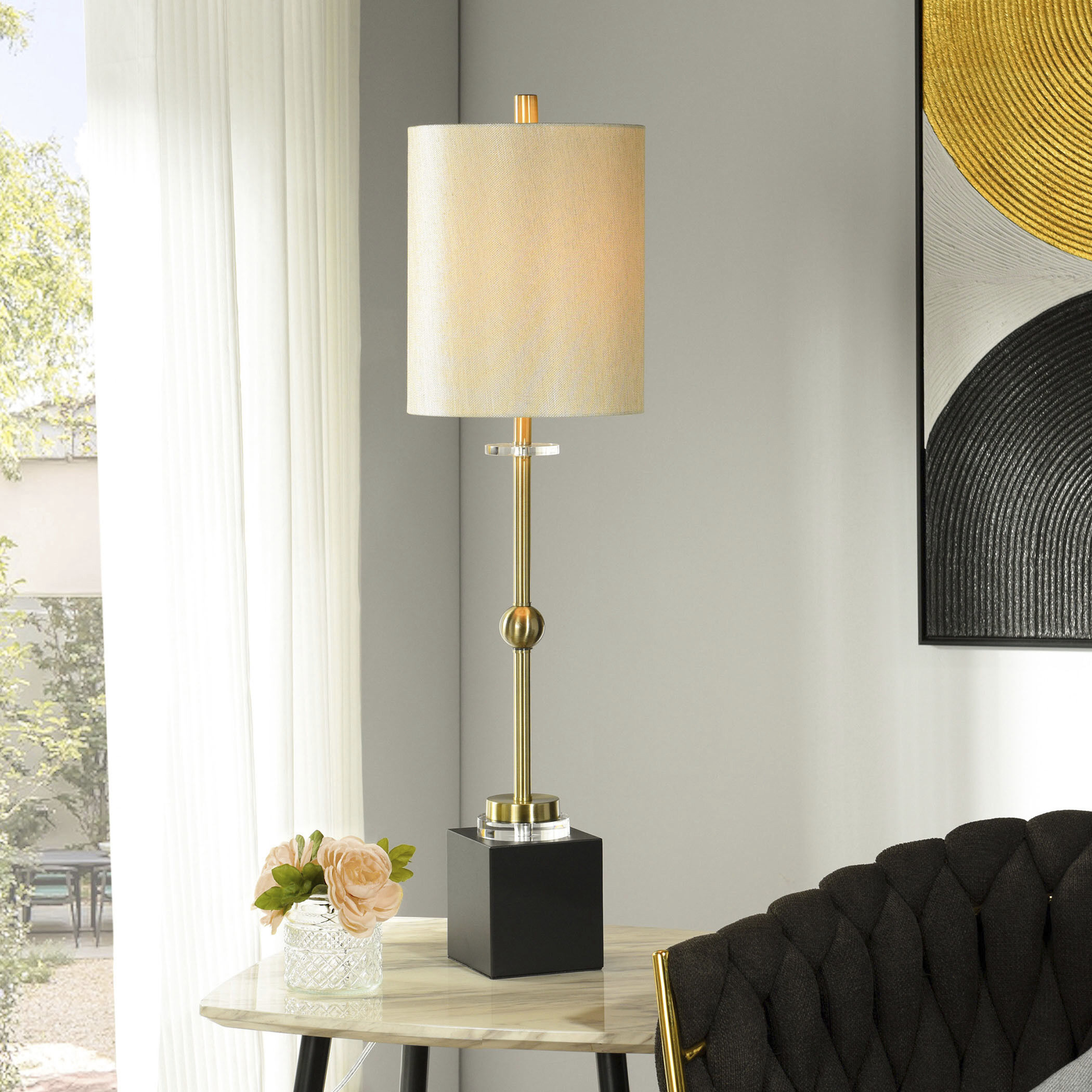 Halle 37 inch 100.00 watt Brushed Brass Table Lamp Portable Light