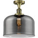 Franklin Restoration X-Large Bell LED 12 inch Antique Brass Semi-Flush Mount Ceiling Light in Plated Smoke Glass, Franklin Restoration