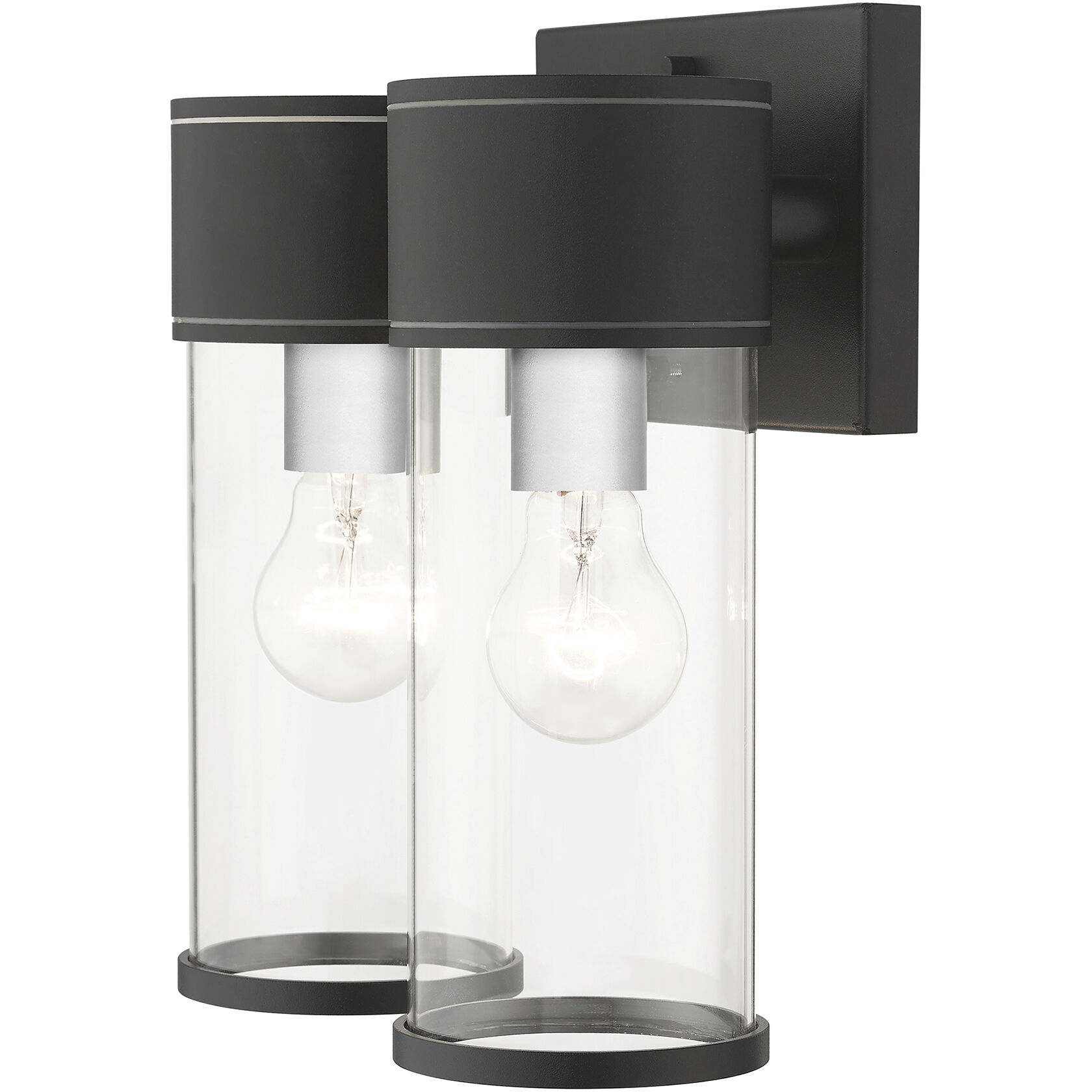 Atlantic 2 Light 10.25 inch Textured Black with Antique Silver Finish Accents Outdoor Large Wall Lantern Wall Light