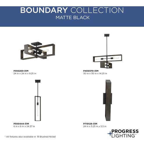 Boundary 4 Light 24 inch Matte Black Semi-Flush Mount Ceiling Light, Design Series