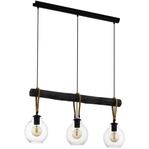 Roding 3 Light 35 inch Structured Black Linear Pendant Ceiling Light
