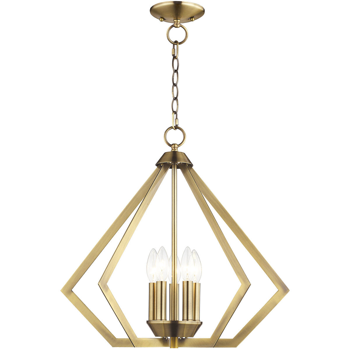 Prism 5 Light 20 inch Antique Brass Chandelier Ceiling Light