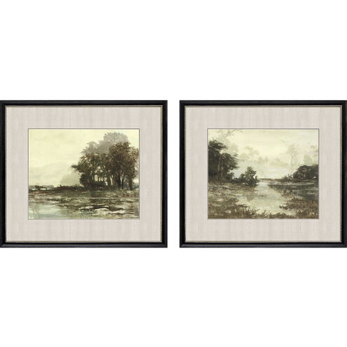 Sunset Pond Green and Beige and Brown Framed Art