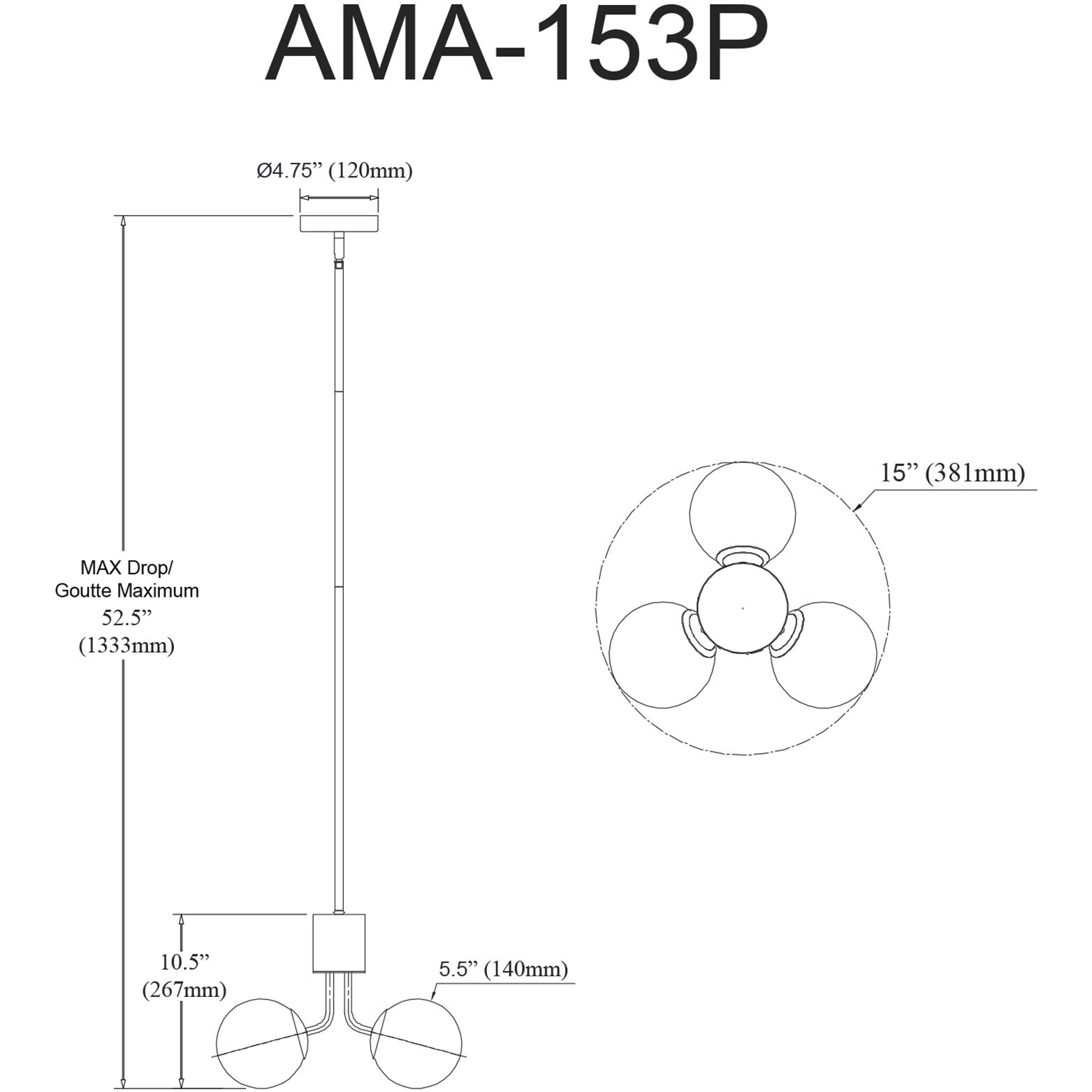 Amanda 3 Light 15 inch Matte Black Chandelier Ceiling Light