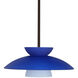 Trilo 15 1 Light Bronze Stem Pendant Ceiling Light in Incandescent, Blue Matte Glass