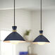 Simon LED 13 inch Matte Navy with Heritage Brass accents Pendant Ceiling Light, Semi-Flush Mount