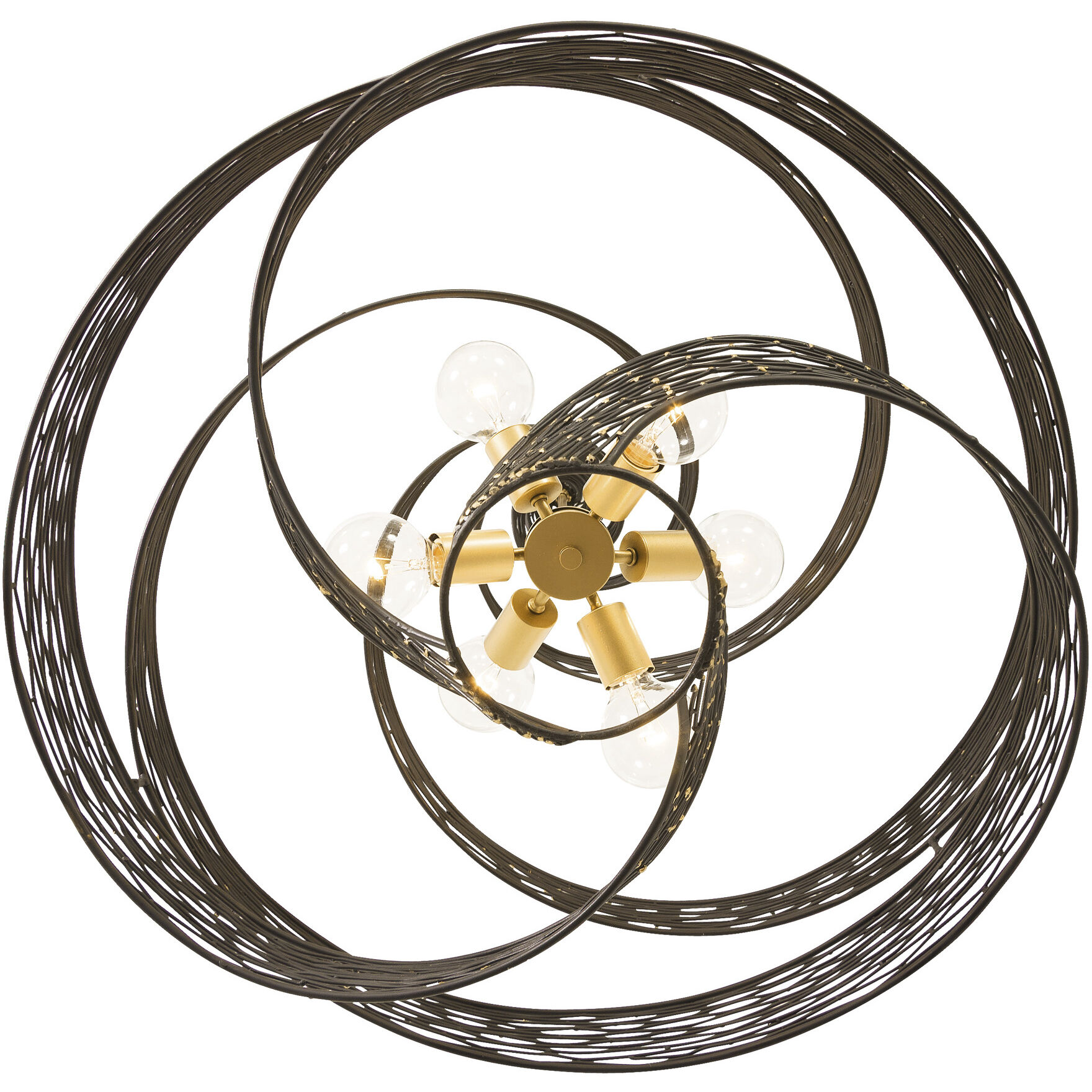 Flow 6 Light 30 inch Matte Black and French Gold Pendant Ceiling Light in Matte Black/French Gold