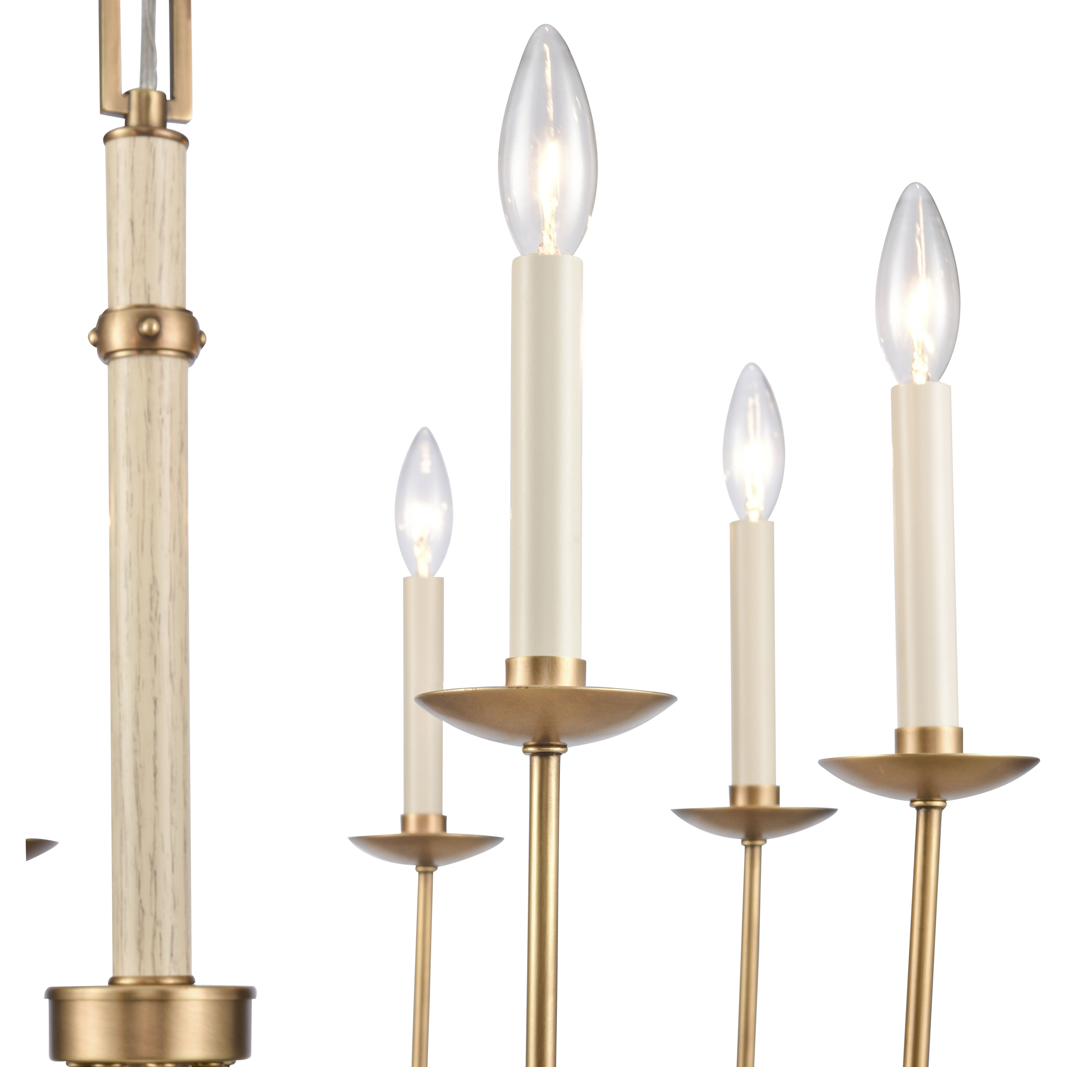 Neville 8 Light 28 inch Natural Brass with Bleached White Wood and Off White Chandelier Ceiling Light