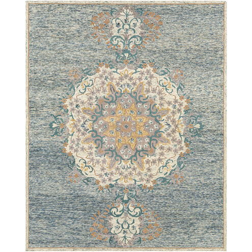 Avon 120 X 96 inch Dark Blue/Sage/Cream/Tan/Medium Gray/Beige Handmade Rug in 8 x 10, Rectangle