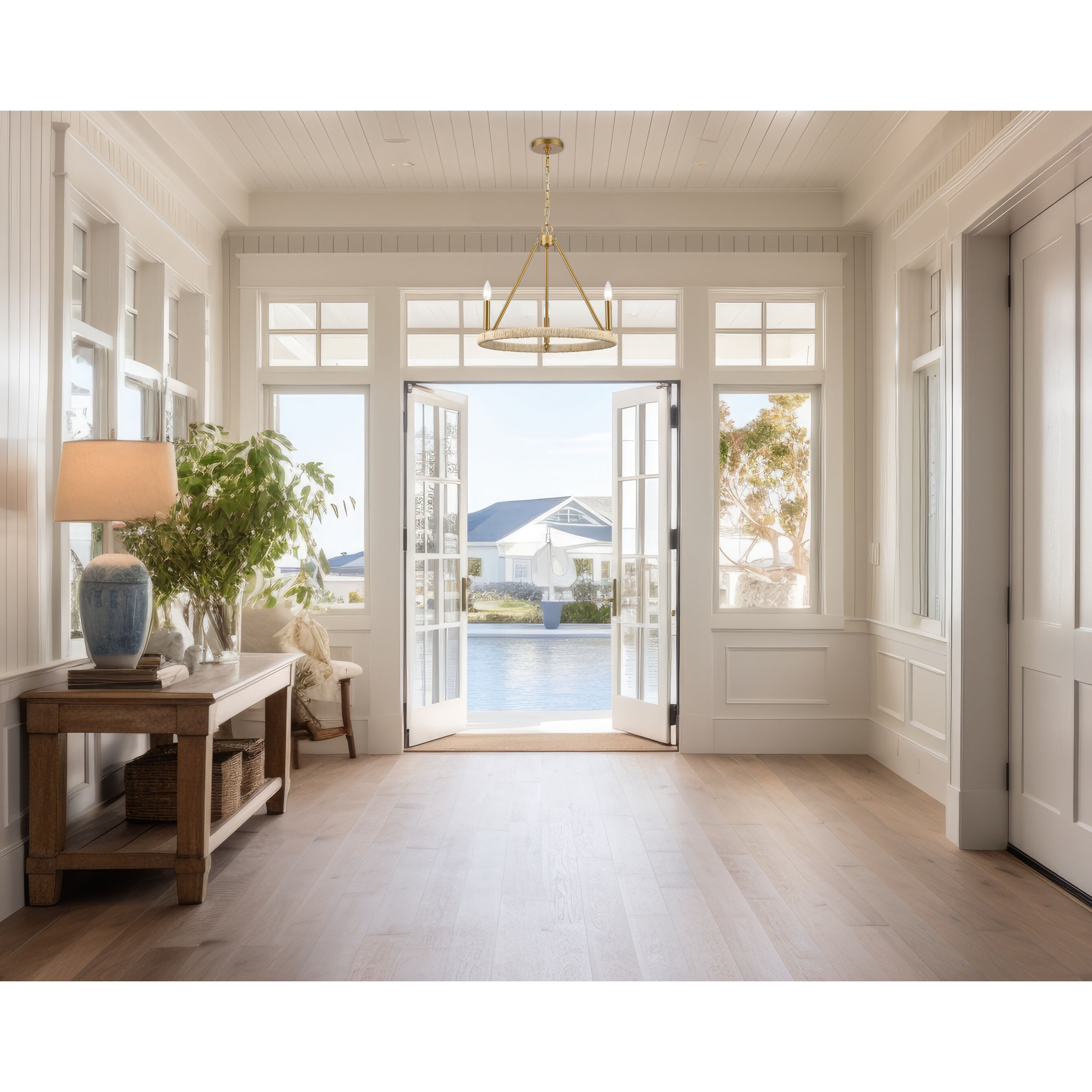 Abaca 3 Light 20 inch Brushed Gold Chandelier Ceiling Light