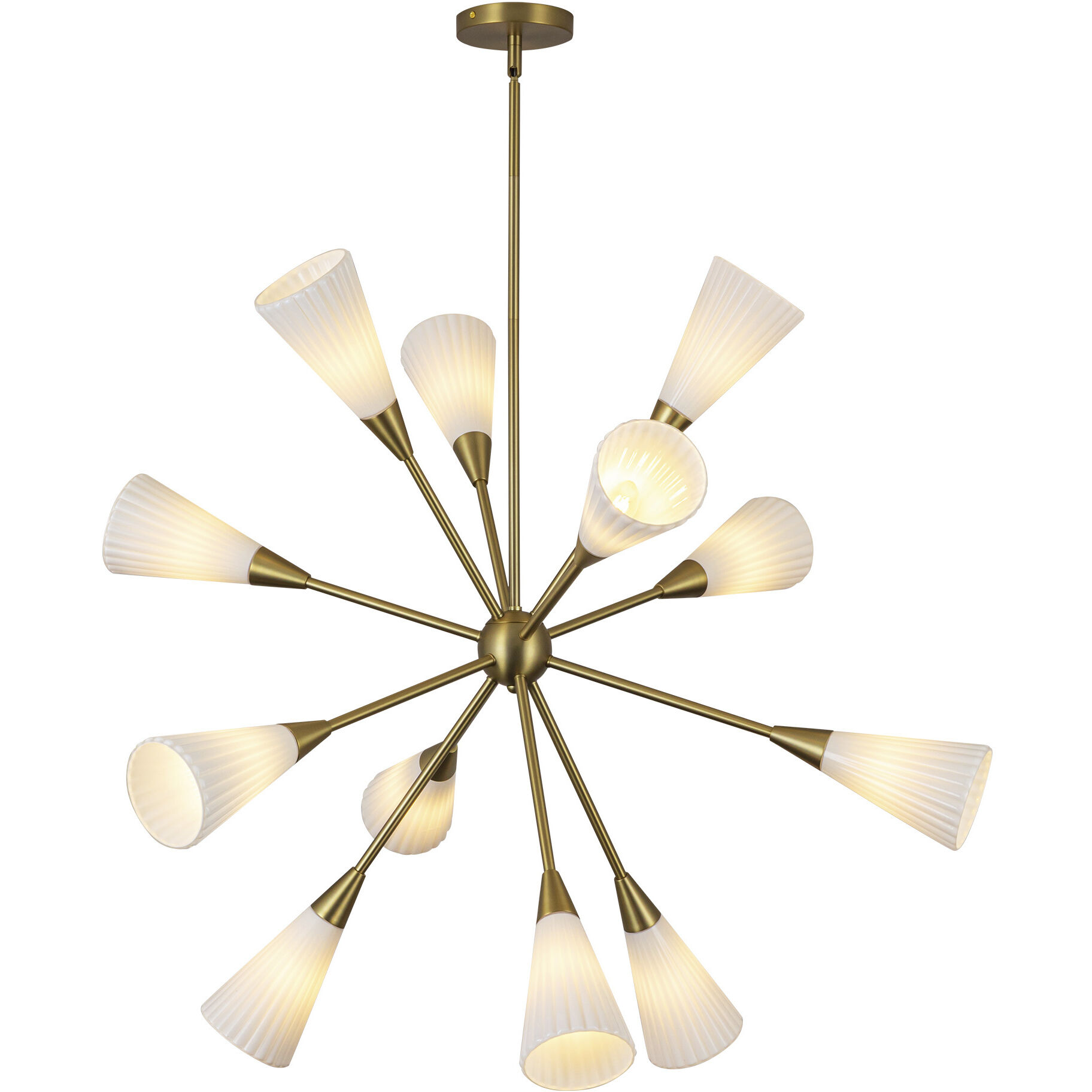 Alora Mood Cosmo 12 Light 38.63 inch Brushed Gold/Glossy Ribbed Opal Glass Chandelier Ceiling Light