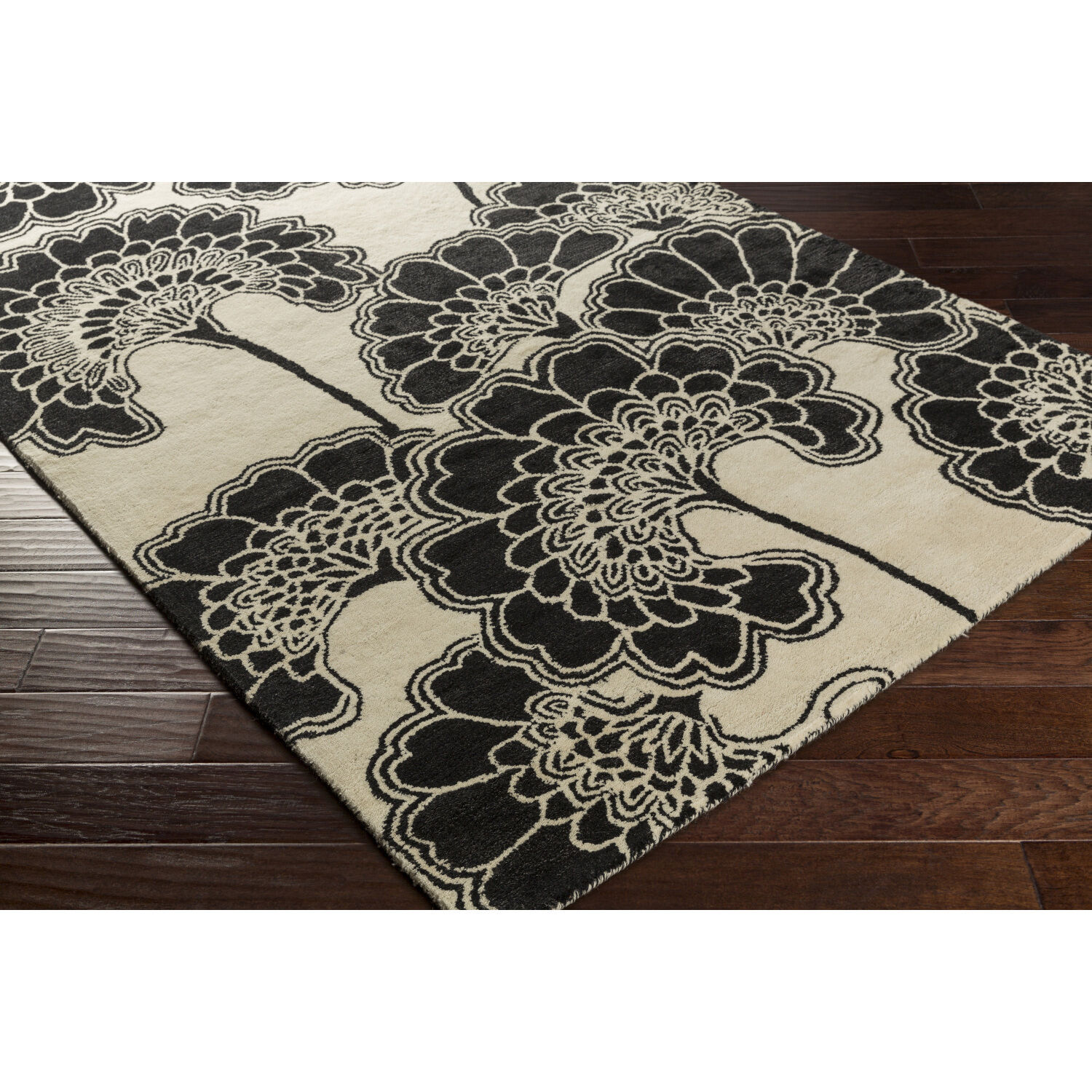 Mount Perry 63 X 39 inch Black/Light Beige Handmade Rug