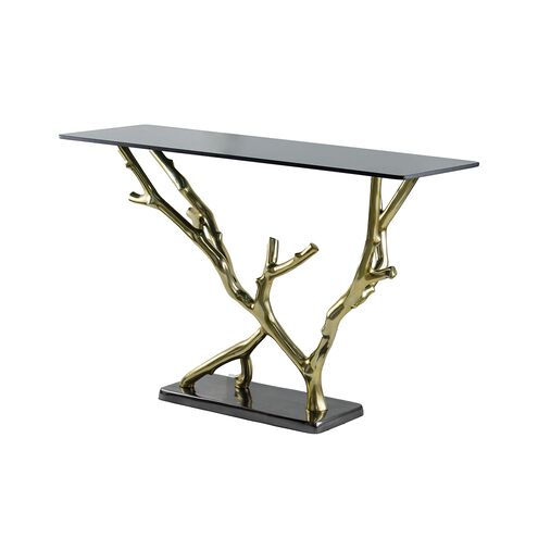 Rectangular 47 X 16 inch Polished Gold/Black Nickel Console Table