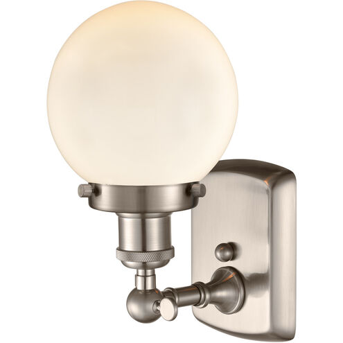 Ballston Beacon LED 6 inch Brushed Satin Nickel Sconce Wall Light in Matte White Glass, Ballston