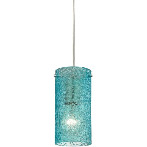 Ice Fragments 1 Light 5 inch Satin Nickel with Aqua Mini Pendant Ceiling Light