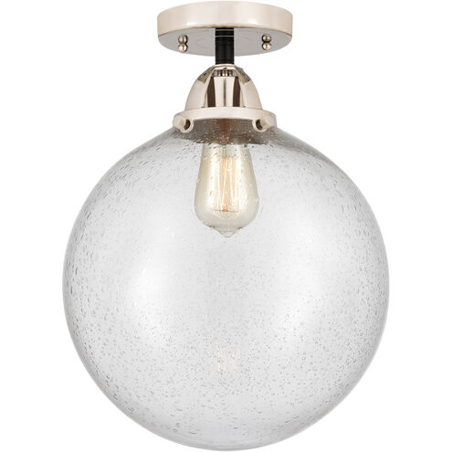 Nouveau 2 Beacon LED 12 inch Black Polished Nickel Semi-Flush Mount Ceiling Light in Seedy Glass