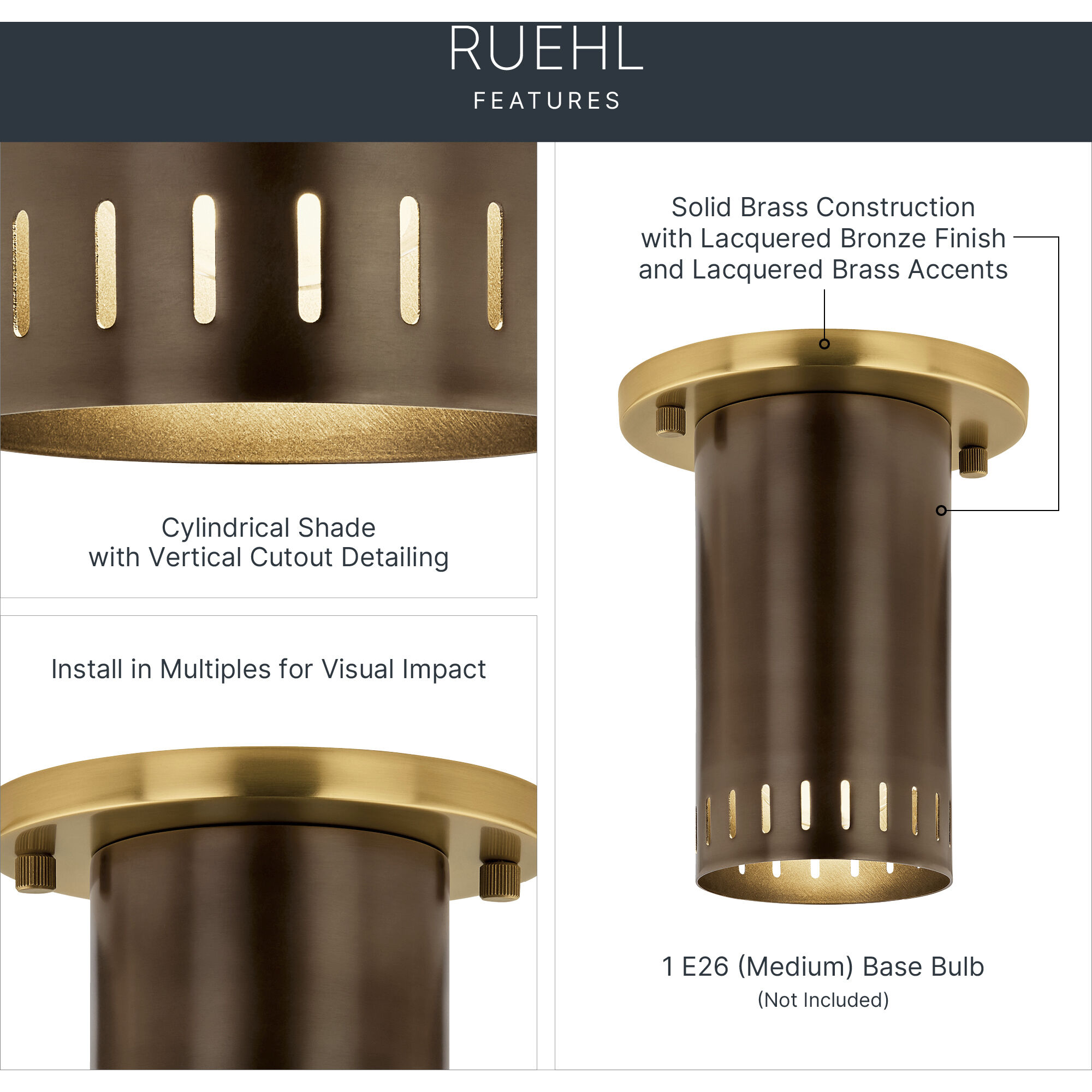Ruehl 1 Light Lacquered Bronze Flush Mount Ceiling Light