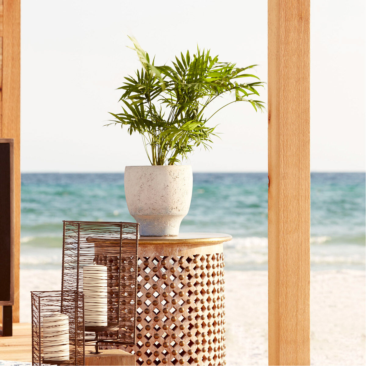 Venice Antique White Blue Accents Planter, Small