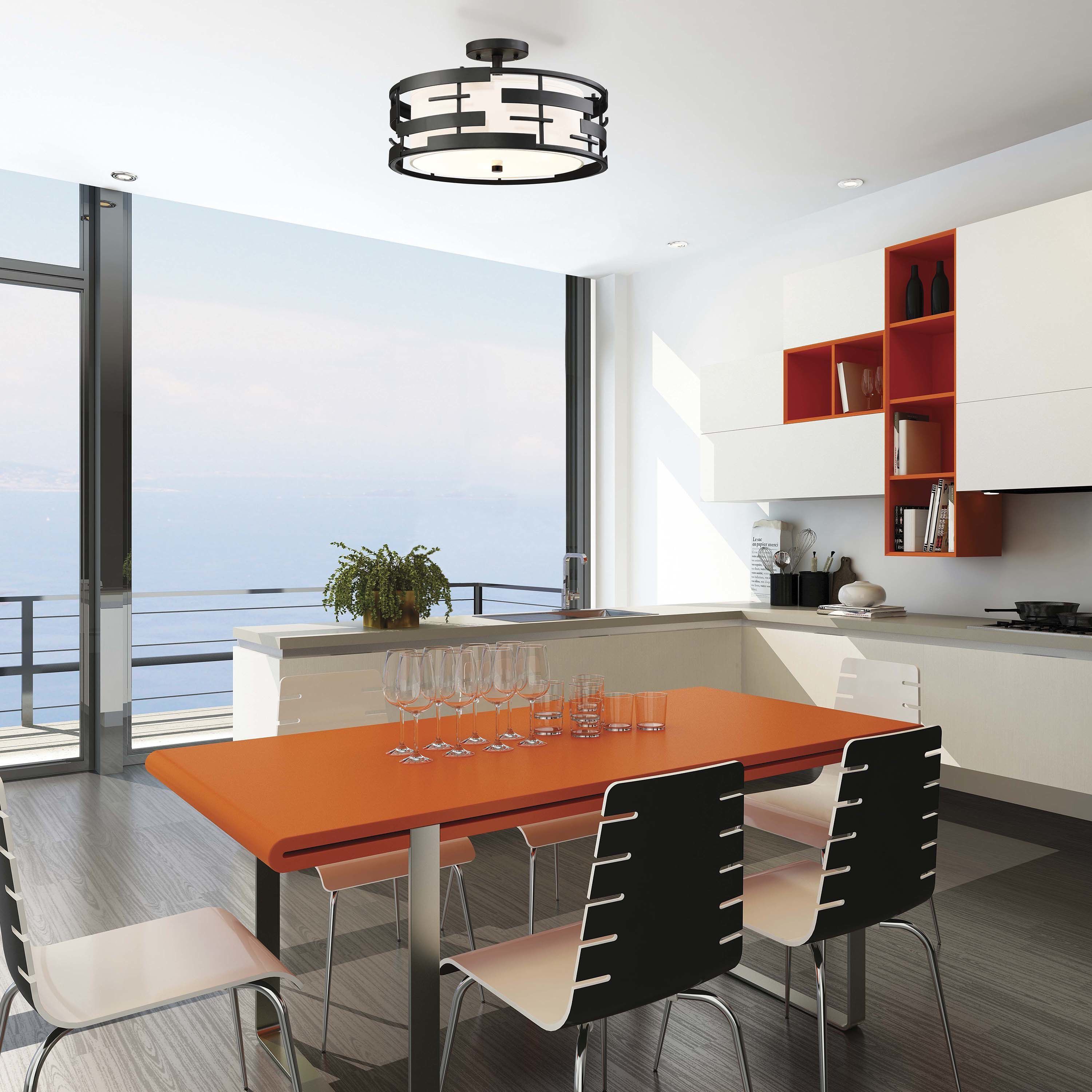 Lansing 3 Light 16 inch Textured Black Semi Flush Mount Ceiling Light