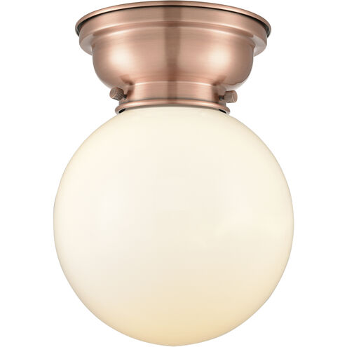 Aditi Large Beacon LED 8 inch Antique Copper Flush Mount Ceiling Light in Matte White Glass, Aditi