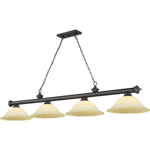 Cordon 4 Light 82 inch Bronze Billiard Ceiling Light in Golden Mottle Glass