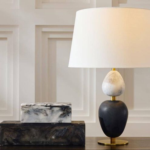 Aubrey 26.5 inch 150.00 watt Black and Gray Flower Marble with Antique Brass Table Lamp Portable Light
