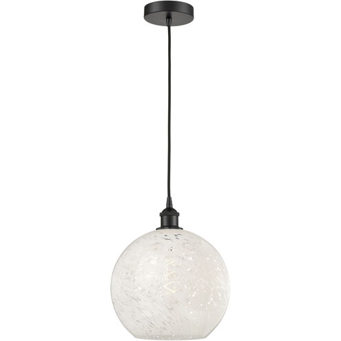 Edison White Mouchette 1 Light 12 inch Matte Black Cord Hung Pendant Ceiling Light