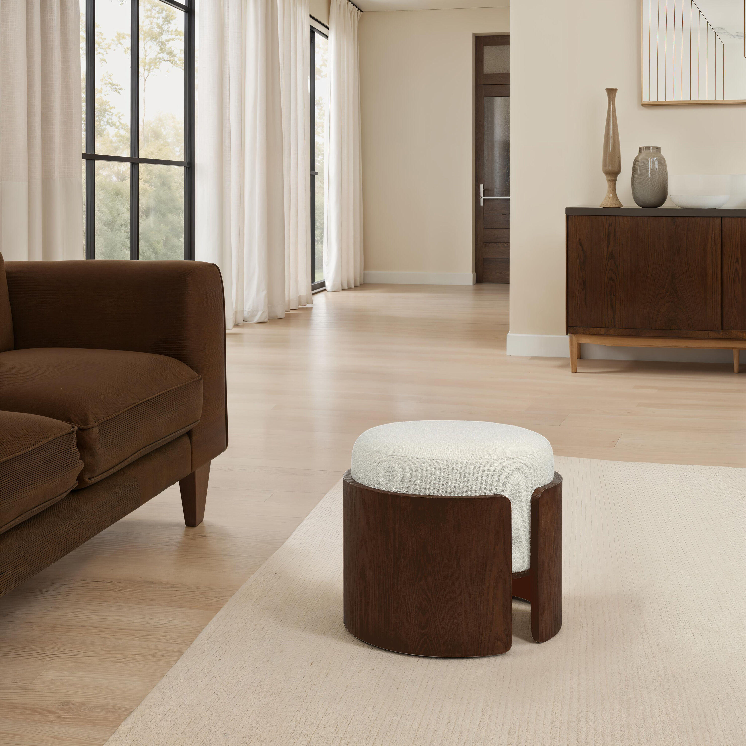 Capsula 18 inch Walnut Veneer and Off-White Ottoman