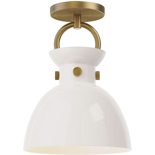Alora Mood Waldo 1 Light 8.75 inch Aged Gold Semi Flush Mount Ceiling Light in Glossy Opal
