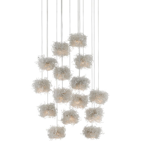 Birds Nest 15 Light 25 inch Painted Silver/Clear Multi-Drop Pendant Ceiling Light