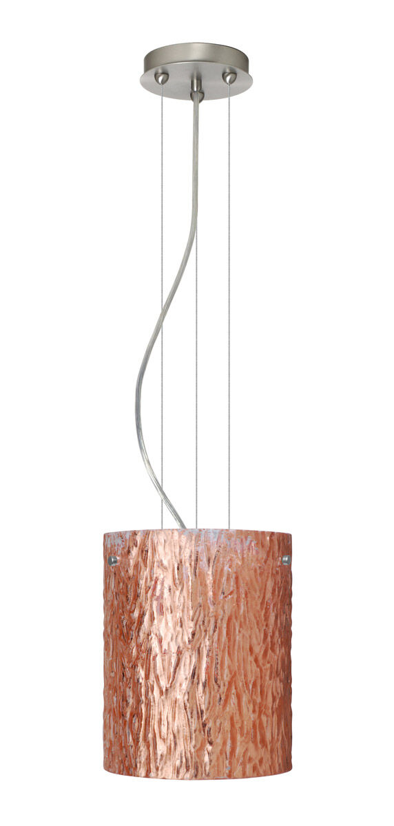 Tamburo 1 Light Satin Nickel Pendant Ceiling Light in Stone Copper Foil Glass, Incandescent