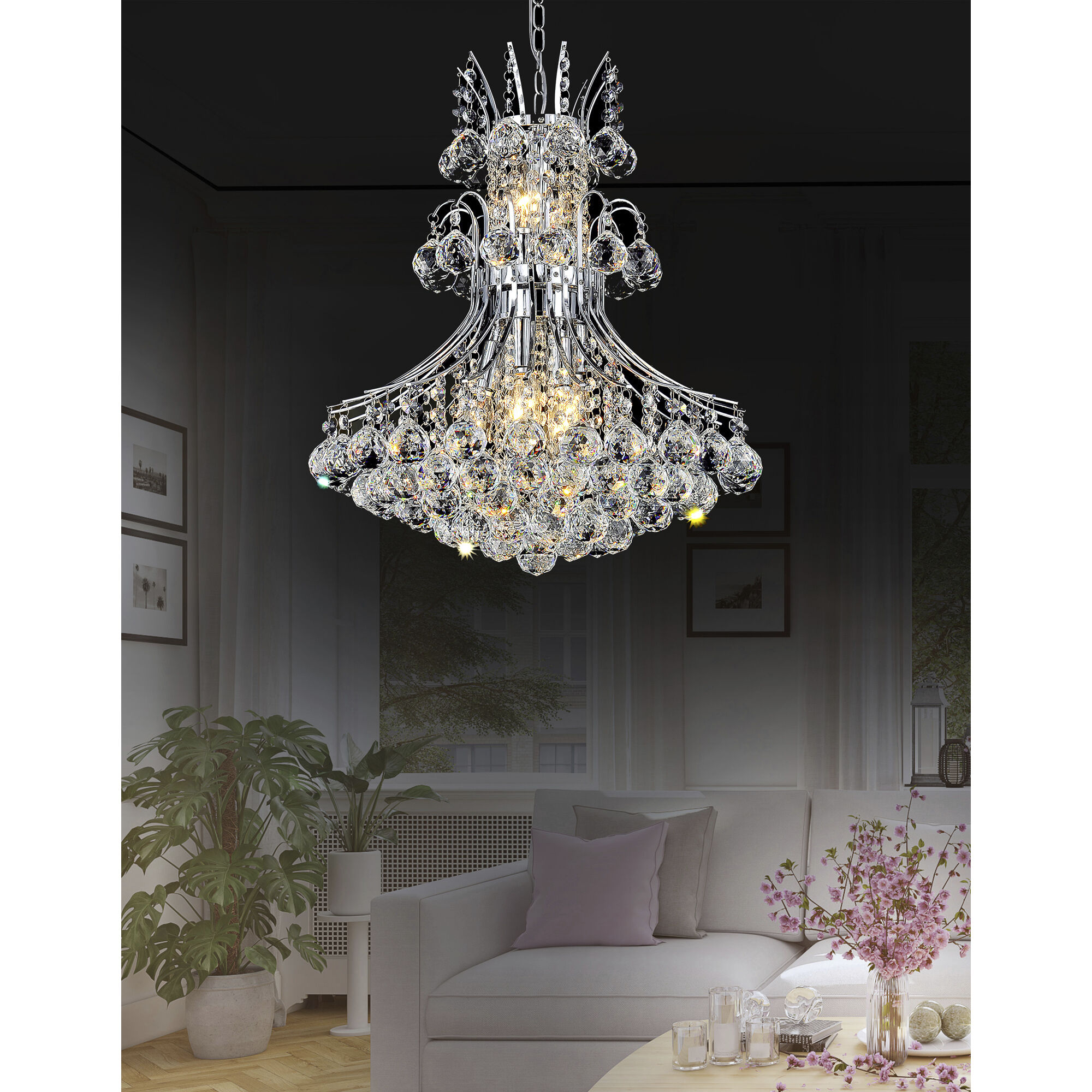 Princess 8 Light 20 inch Chrome Down Chandelier Ceiling Light
