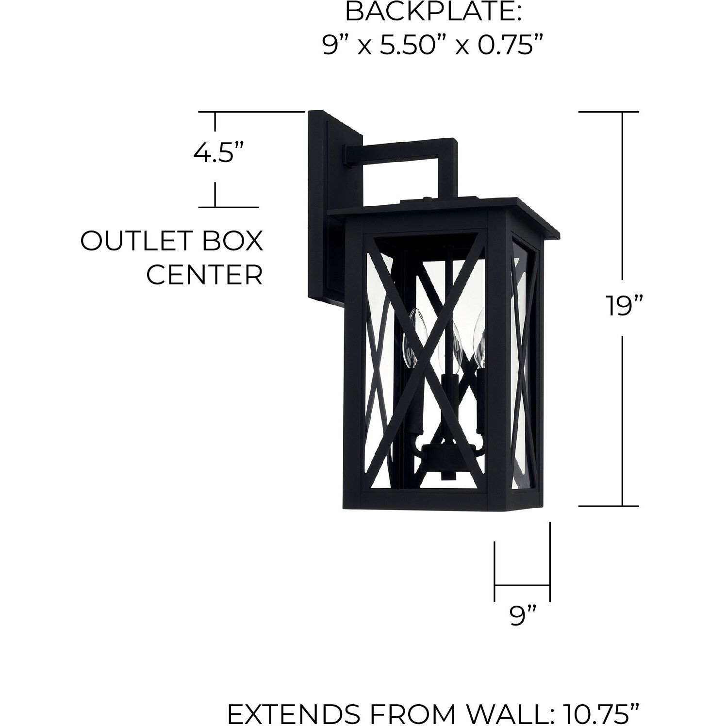 Avondale 3 Light 19 inch Black Outdoor Wall Lantern