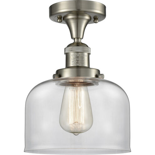 Franklin Restoration Large Bell 1 Light 8 inch Brushed Satin Nickel Semi-Flush Mount Ceiling Light in Clear Glass, Franklin Restoration