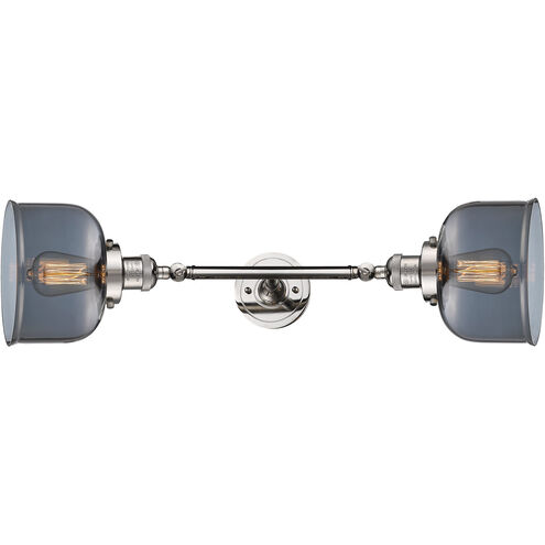 Franklin Restoration Large Bell 2 Light 19 inch Polished Nickel Bath Vanity Light Wall Light in Plated Smoke Glass, Franklin Restoration