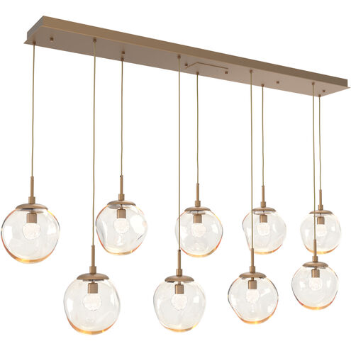Aster LED LED Novel Brass Linear Pendant Ceiling Light in 3000K LED, Floret Inner - Amber Outer, Multi-Pendant