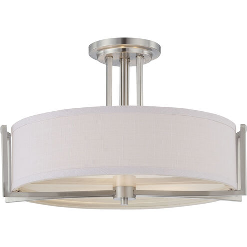 Gemini 3 Light 18 inch Brushed Nickel Semi Flush Mount Ceiling Light