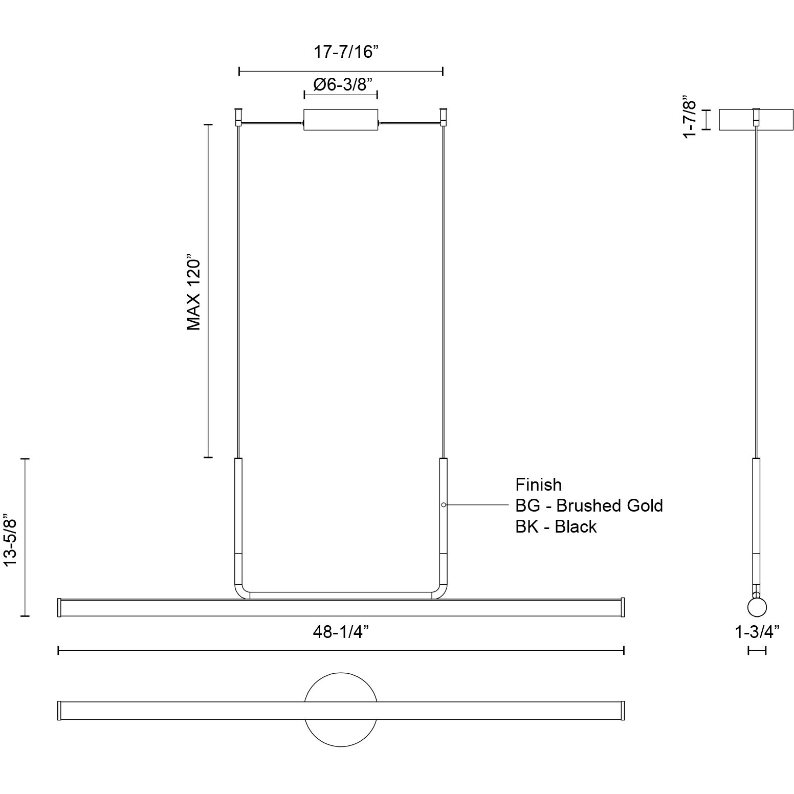 Vesper LED 48.25 inch Brushed Gold Linear Pendant Ceiling Light