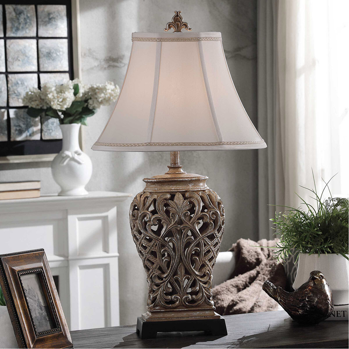 Cameron 33 inch 100.00 watt Tan, Silver Table Lamp Portable Light 