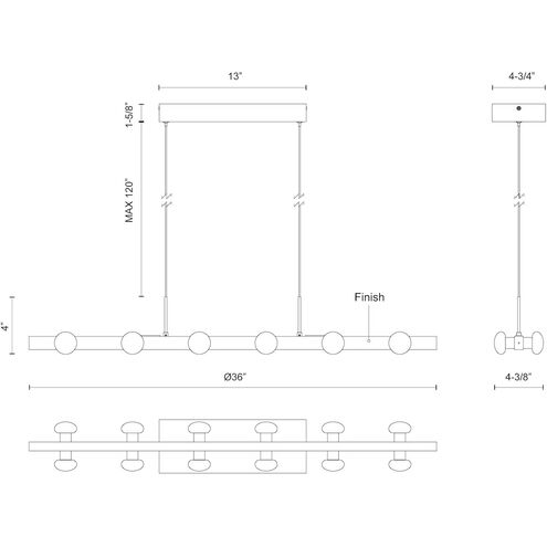 Rezz 36 inch Brushed Nickel Linear Pendant Ceiling Light