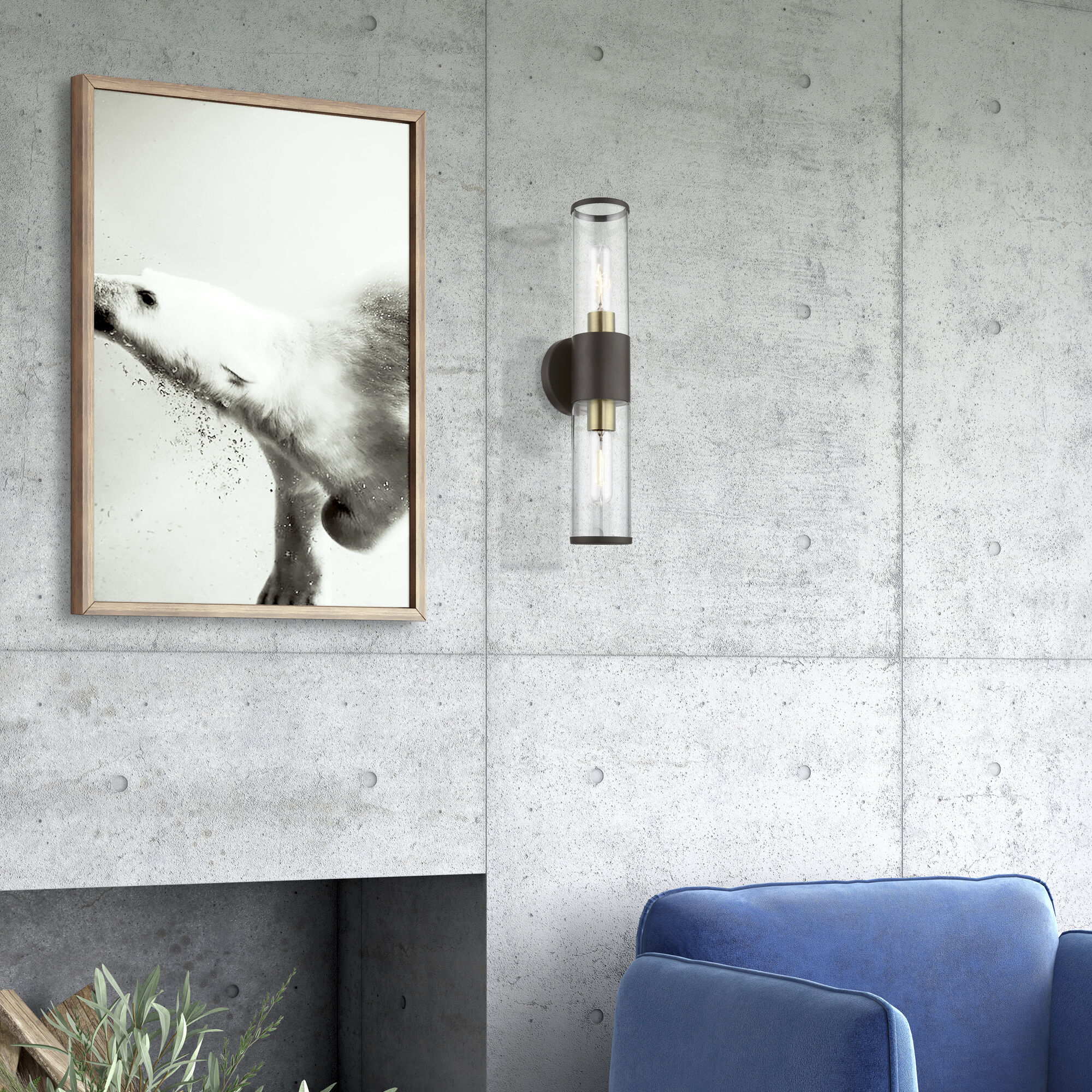 Banca 2 Light 4 inch Bronze with Antique Brass Accent ADA Vanity Sconce Wall Light