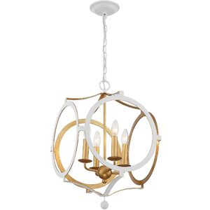 Odelle 4 Light 20 inch Matte White and Antique Gold Chandelier Ceiling Light