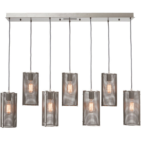 Uptown Mesh 7 Light Graphite Linear Pendant Ceiling Light in Adjustable Cord, Exposed Bulb, E26 Incandescent, Multi-Port