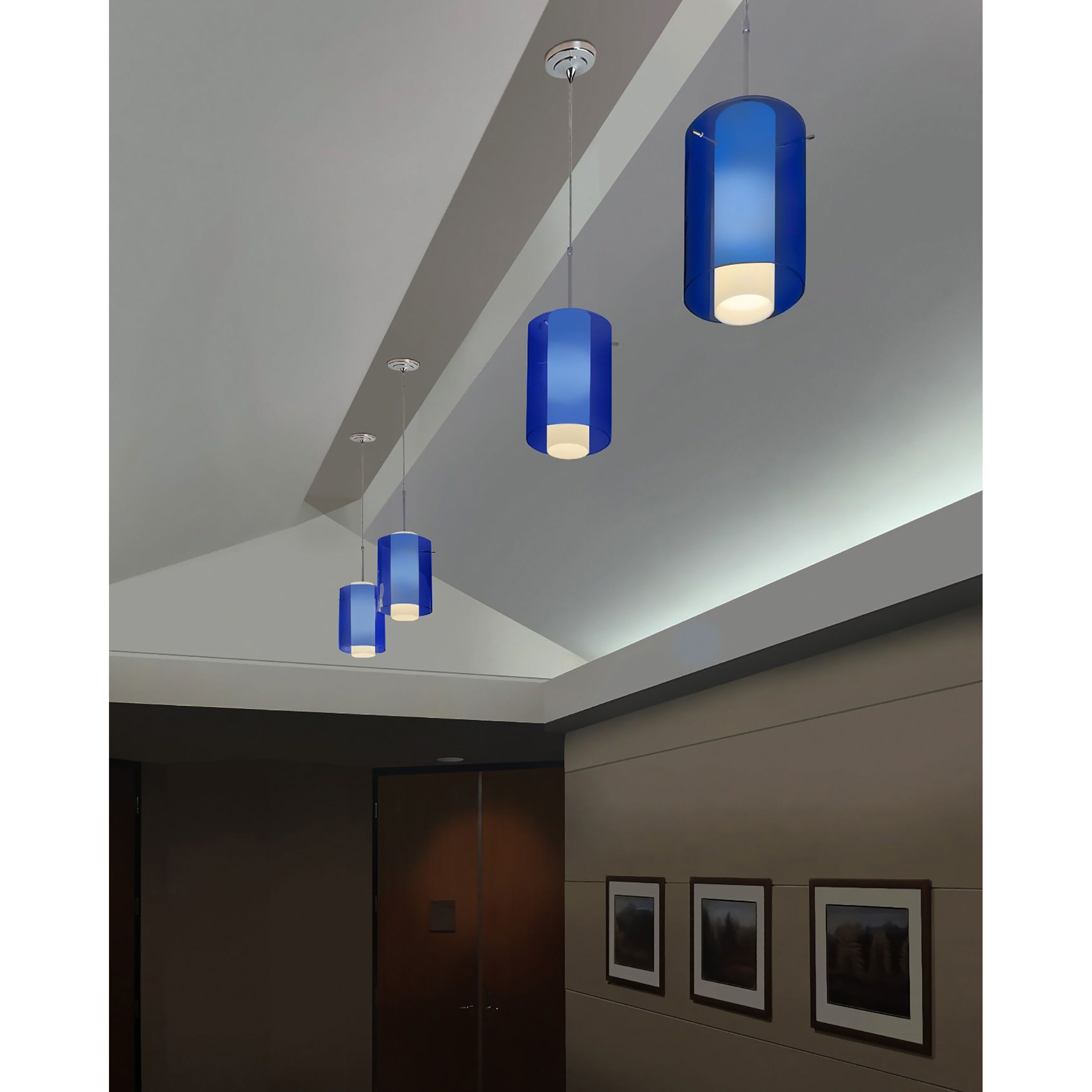 Rome 7.88 inch Matte Chrome Pendant Ceiling Light in Aqua Outer/Matte White Inner Glass