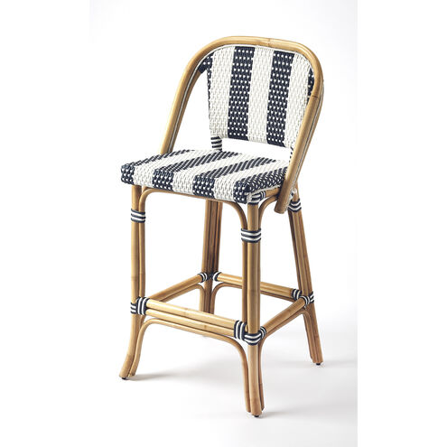 Designer'S Edge Lila Blue & White Stripe Rattan 41 inch Blue Barstool